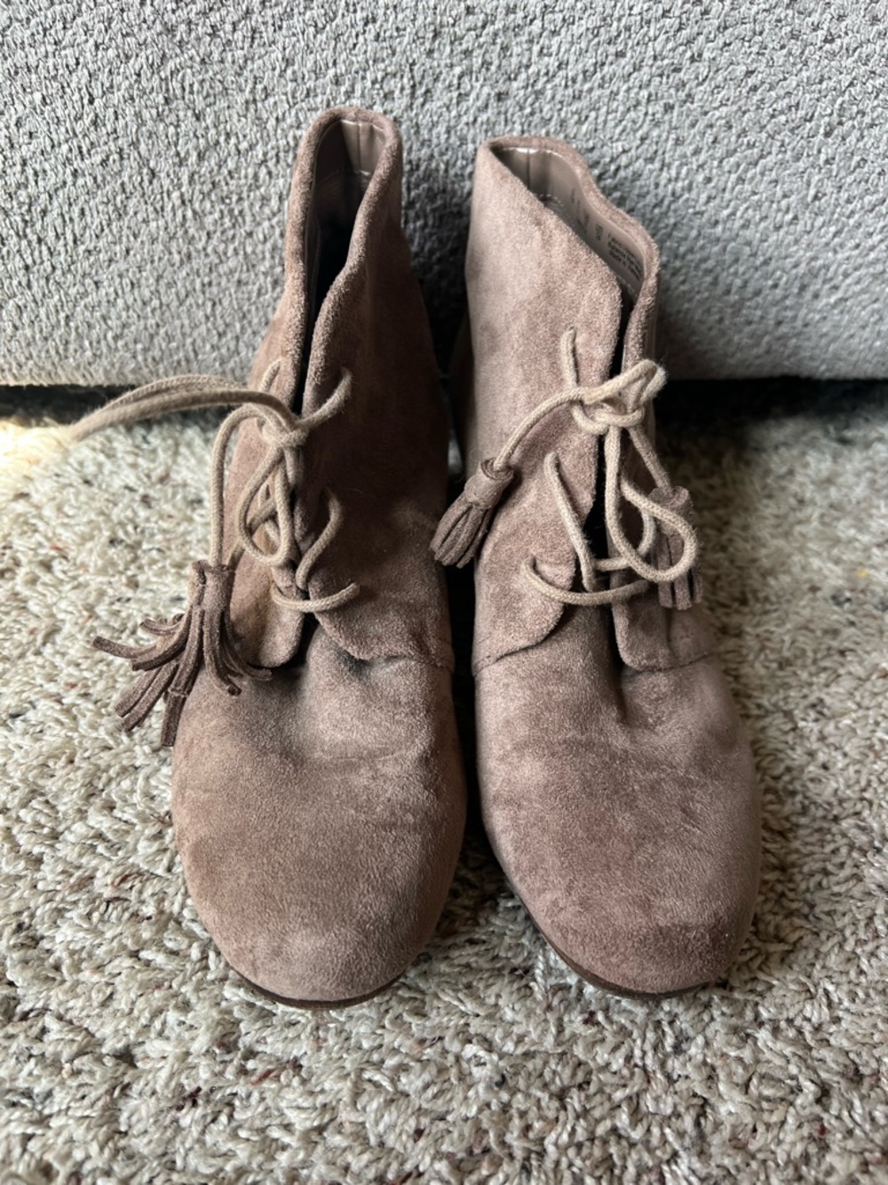 Dr. Scholl's Taupe Suede Lace-Up Ankle Booties